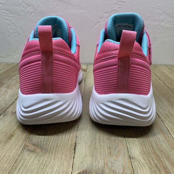 SKECHERS® Girls Size 4.0 Bounder Cool Cruise Sneaker Pink Blue Elastic Laces - Picture 5 of 9